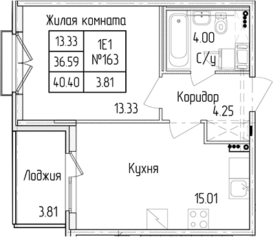 1-комнатная квартира 36.59 м², 3/4 эт., ЖК «Любоград в Стрельне»